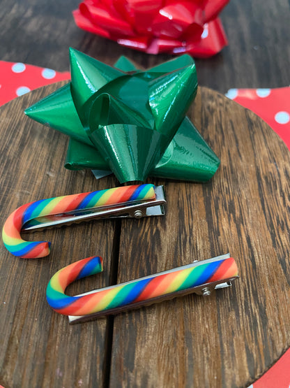 Candy Cane Hair Clips, Striped Candy Holiday Hair Accessory, Multiple Colors