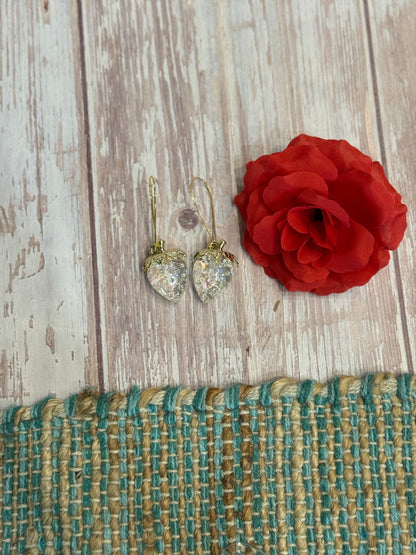Iridescent Strawberry Earrings - Acrylic Fruit Earrings on French Hooks - Handmade Kawaii Jewelry, Summer Fruit Colorful Strawberry Earrings