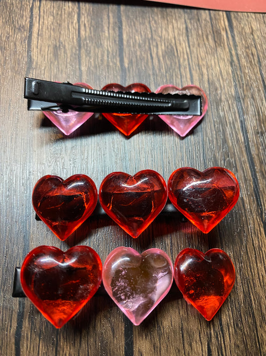 Red and Pink Heart Hairclip, Heart shaped Hair Accessory