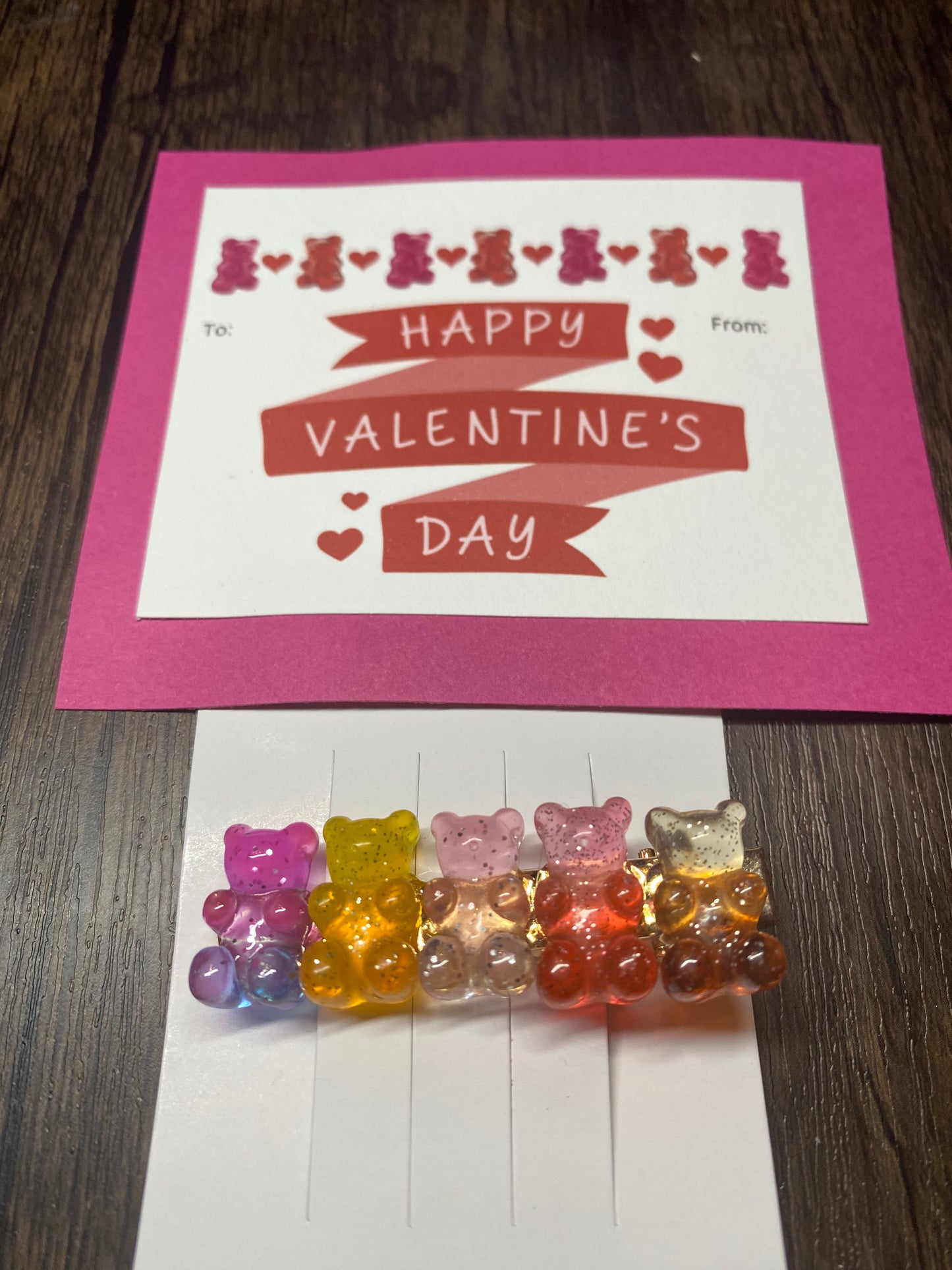 Handmade Valentine with Gummy Bear Hair Clip Favor, Gummy Bear Hairclip, Valentine Party Favor
