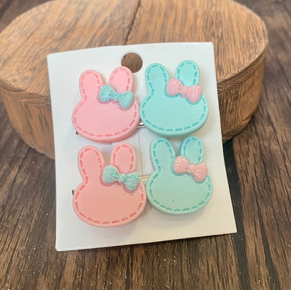 Pastel Bunny Hairclips with Glitter Bow Accent | Easter Spring Accessories for Kids | Cute Hair Clips for Girls Colorful Easter Outfit
