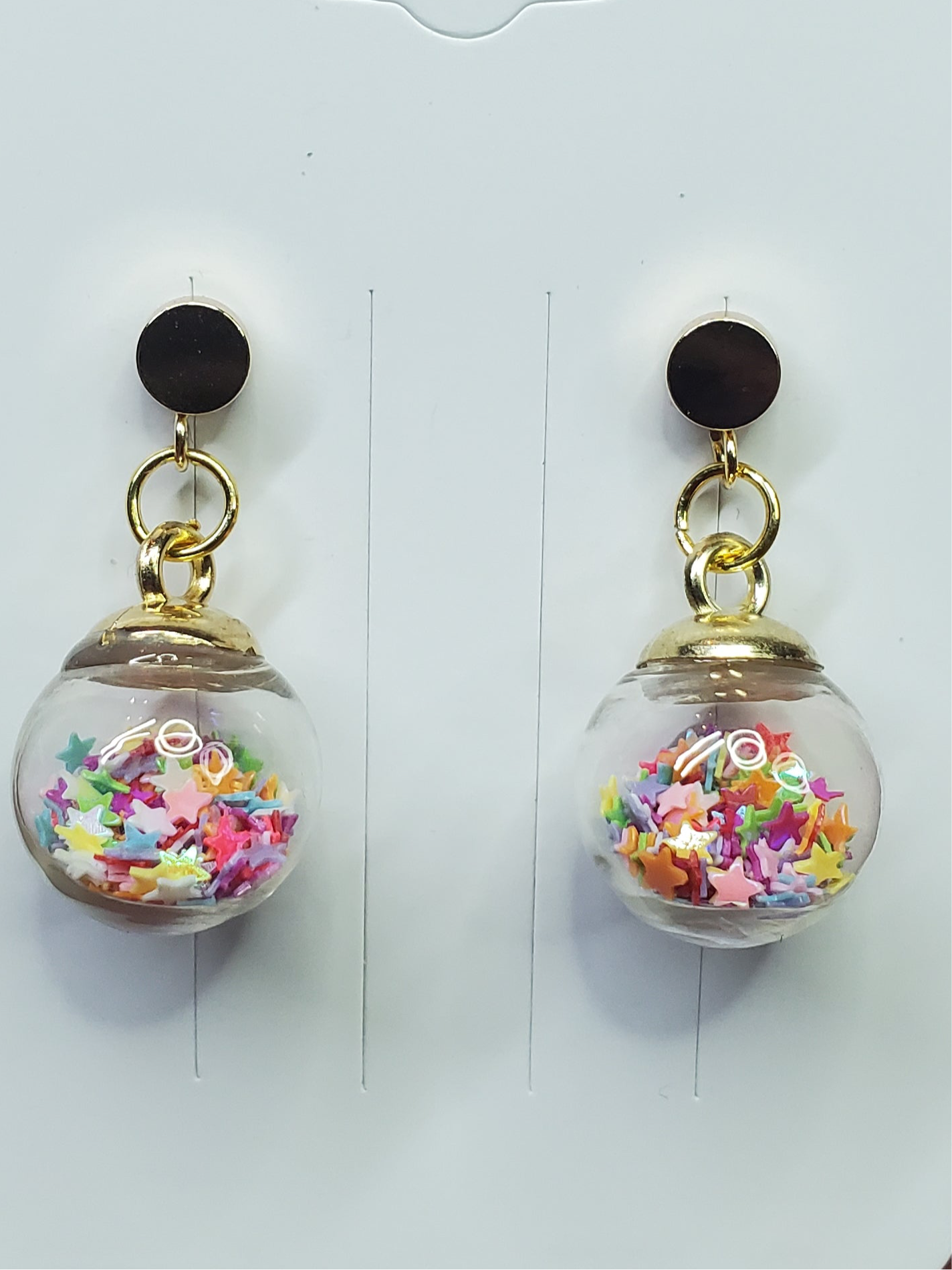 Starry Globe Gold-Plated Drop Earrings, Hypoallergenic Star Glitter Snowglobe Earrings