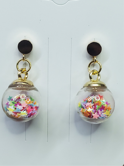 Starry Globe Gold-Plated Drop Earrings, Hypoallergenic Star Glitter Snowglobe Earrings