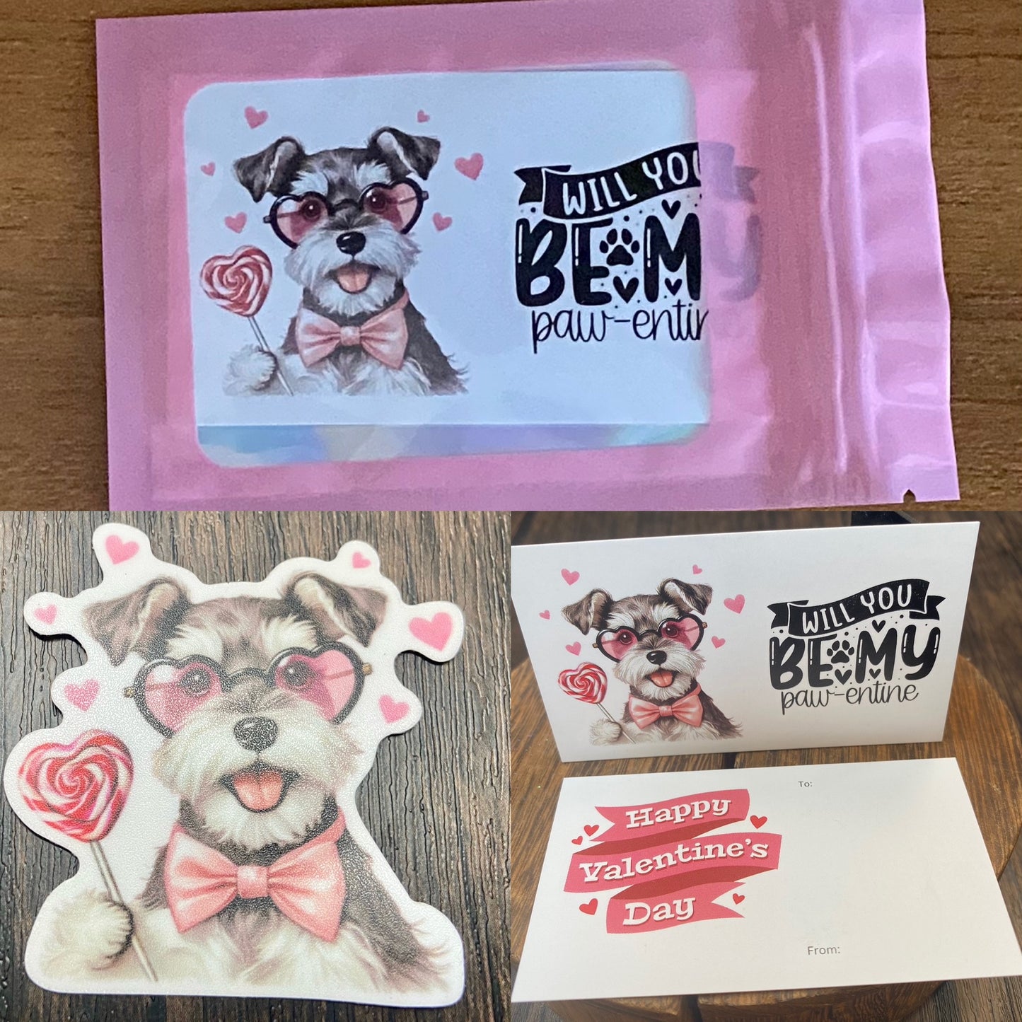 Adorable Dog Puppy Valentine with Matching 2” Vinyl Sticker Perfect Non-Candy Gift for Kids & Class Parties, Valentine Themed Dog Card & Sticker Combo