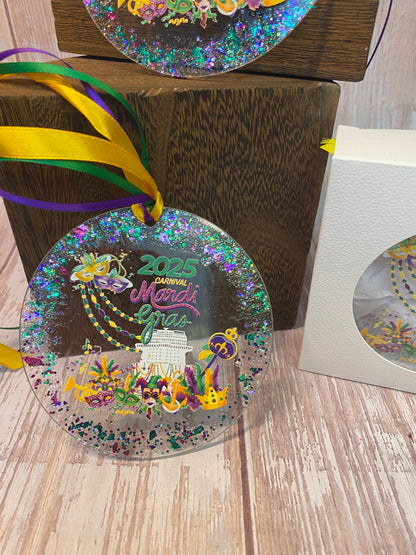Custom Carnival Mardi Gras Cruise Ornament 2024/2025 - Glitter Carnival Ship Souvenir Keepsake, Carnival Mardi Gras Cruise Gift