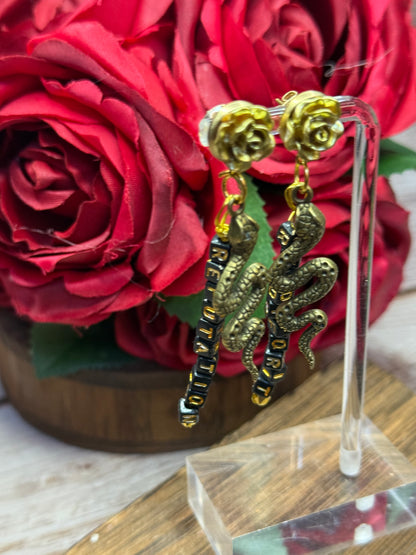 Reputation Inspired Rose Snake Earrings | Ready For It Friendship Beads | Swiftie Gift | Hypoallergenic Statement Dangle | Music Lover Jewelry