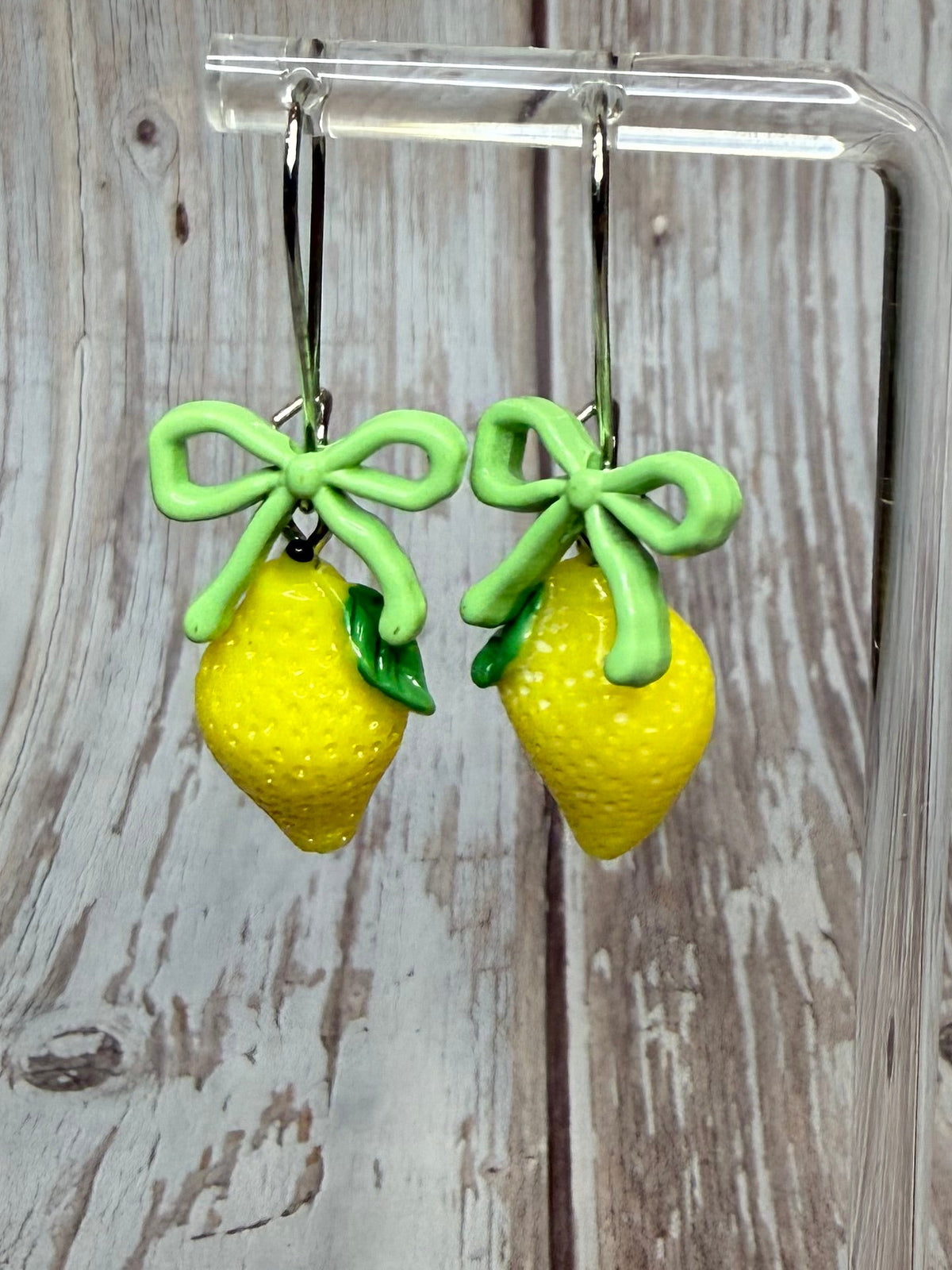 Lemon Bow Dangle Earrings, Hypoallergenic French Hooks, Cute Citrus Earrings, Summer Fruit Jewelry, Gift for Her