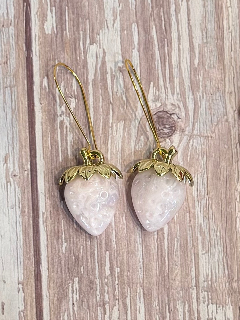 Iridescent Strawberry Earrings - Acrylic Fruit Earrings on French Hooks - Handmade Kawaii Jewelry, Summer Fruit Colorful Strawberry Earrings