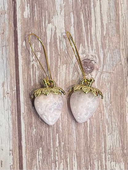 Iridescent Strawberry Earrings - Acrylic Fruit Earrings on French Hooks - Handmade Kawaii Jewelry, Summer Fruit Colorful Strawberry Earrings