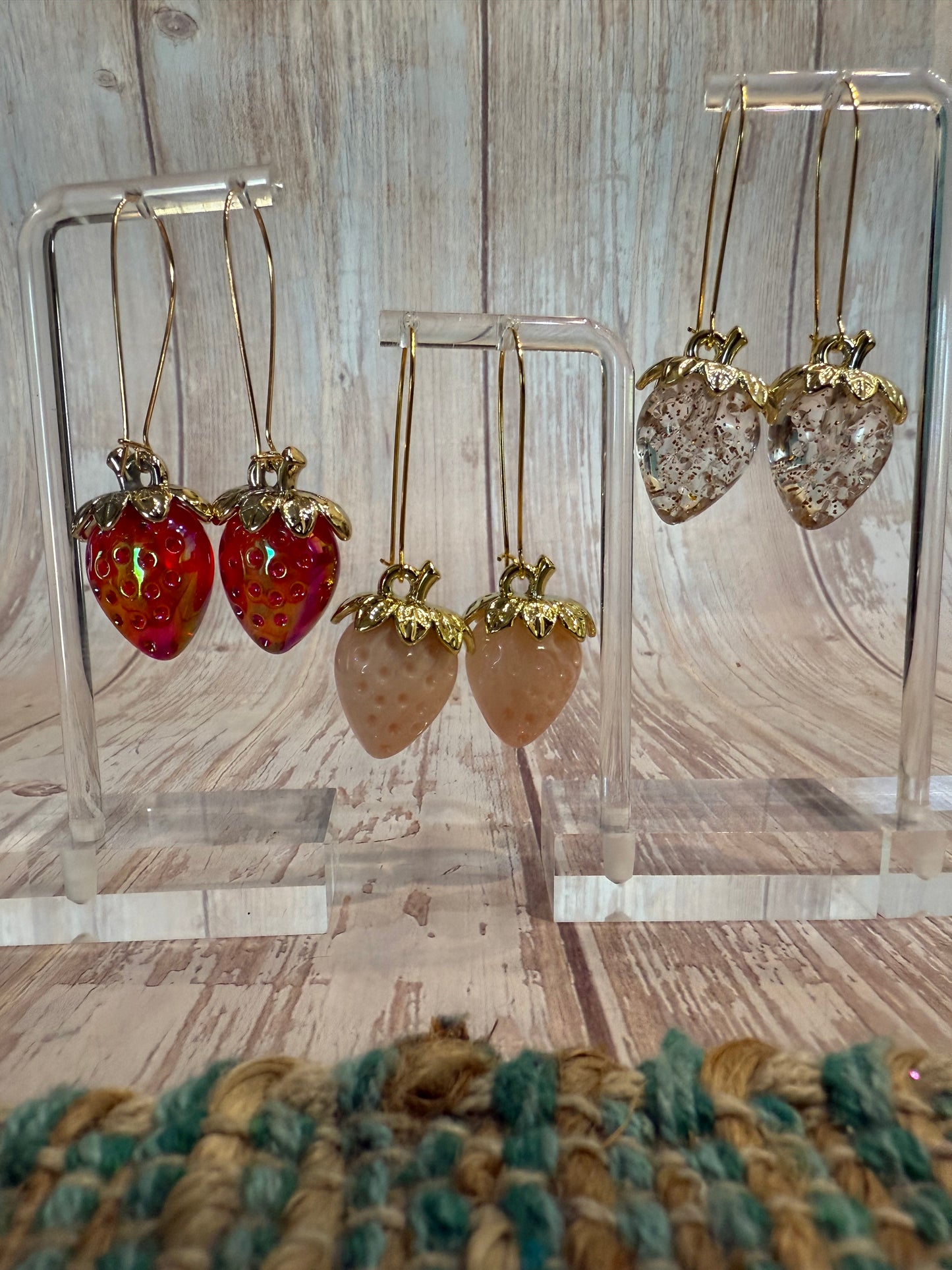Iridescent Strawberry Earrings - Acrylic Fruit Earrings on French Hooks - Handmade Kawaii Jewelry, Summer Fruit Colorful Strawberry Earrings