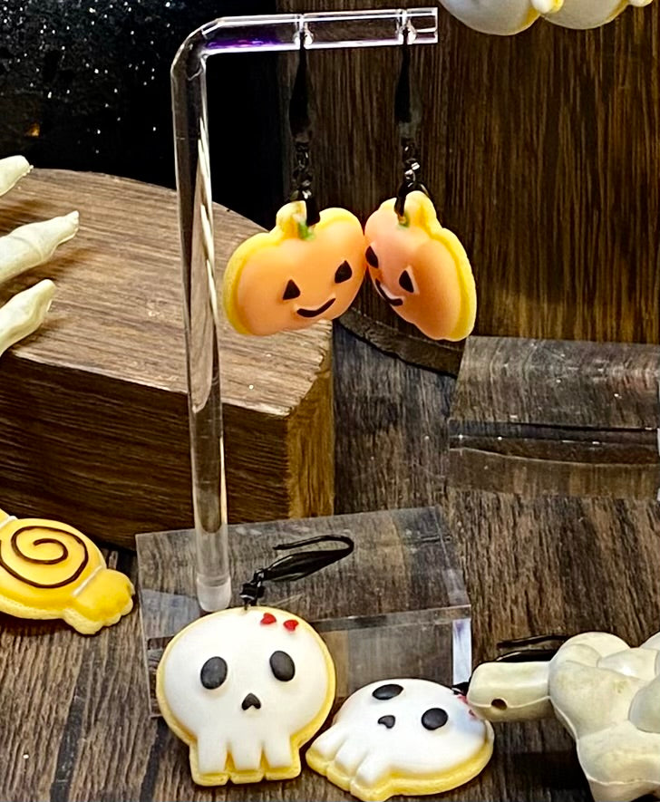 Handmade Halloween Sugar Cookie Earrings - Spooky Cute Spooky Jewelry - Ghosts, Pumpkins, and Bats Earrings - Halloween Accessories