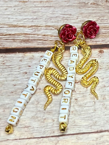 Reputation Inspired Rose Snake Earrings | Ready For It Friendship Beads | Swiftie Gift | Hypoallergenic Statement Dangle | Music Lover Jewelry