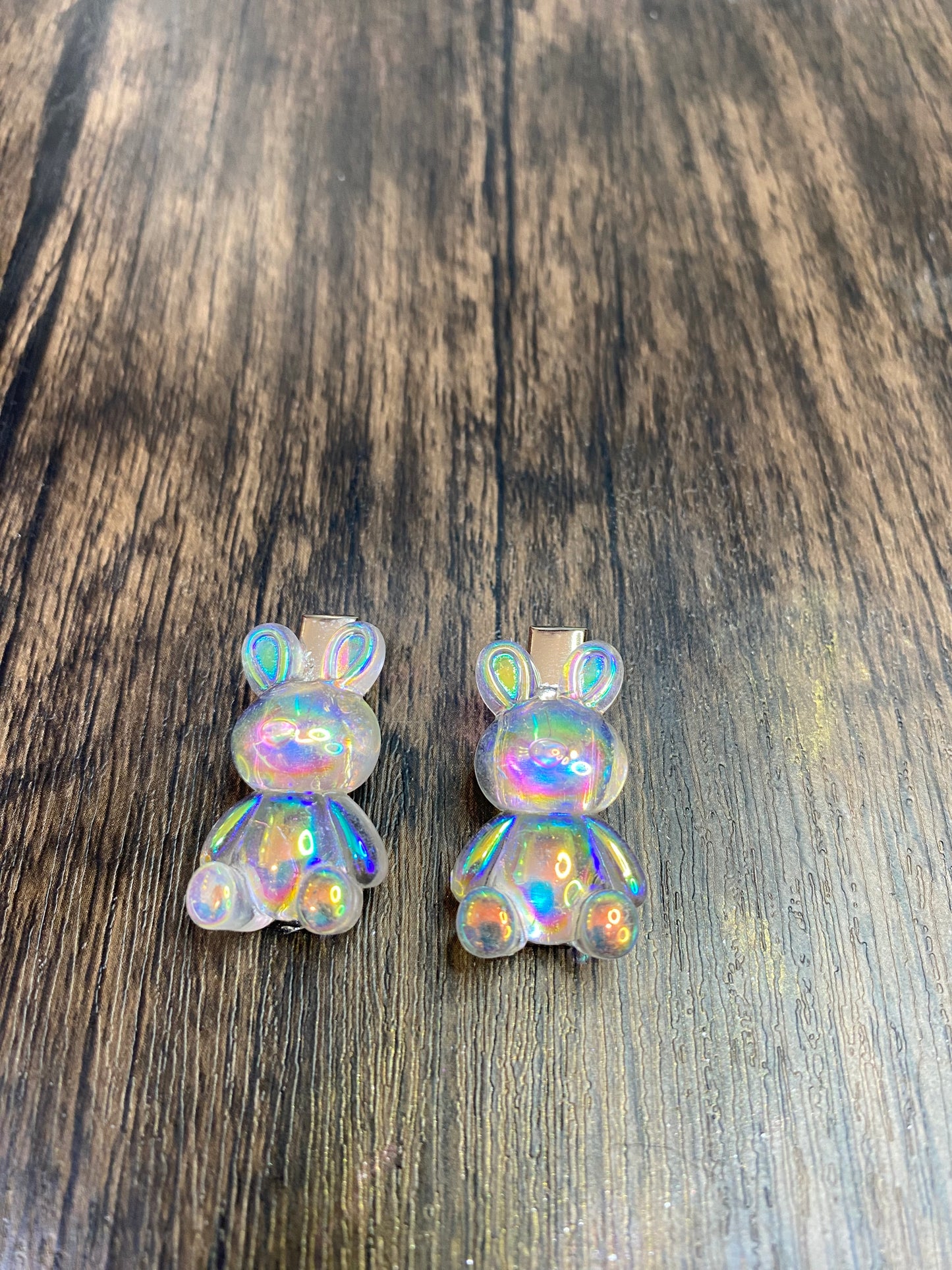 Easter Bunny Hairclips, Cute Iridescent Bunny Hairclips for Easter, Spring Barrettes in Pastel Colors