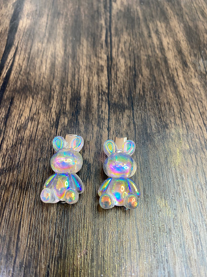 Easter Bunny Hairclips, Cute Iridescent Bunny Hairclips for Easter, Spring Barrettes in Pastel Colors