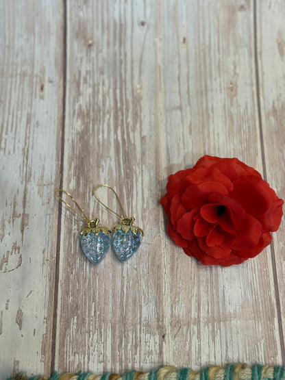 Iridescent Strawberry Earrings - Acrylic Fruit Earrings on French Hooks - Handmade Kawaii Jewelry, Summer Fruit Colorful Strawberry Earrings