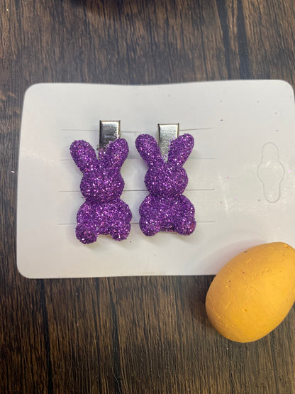 Sparkle Bunny Rabbit Hair Clips | Bright Glitter Easter Accessories | 1" Cute Rabbit Hair Accessories