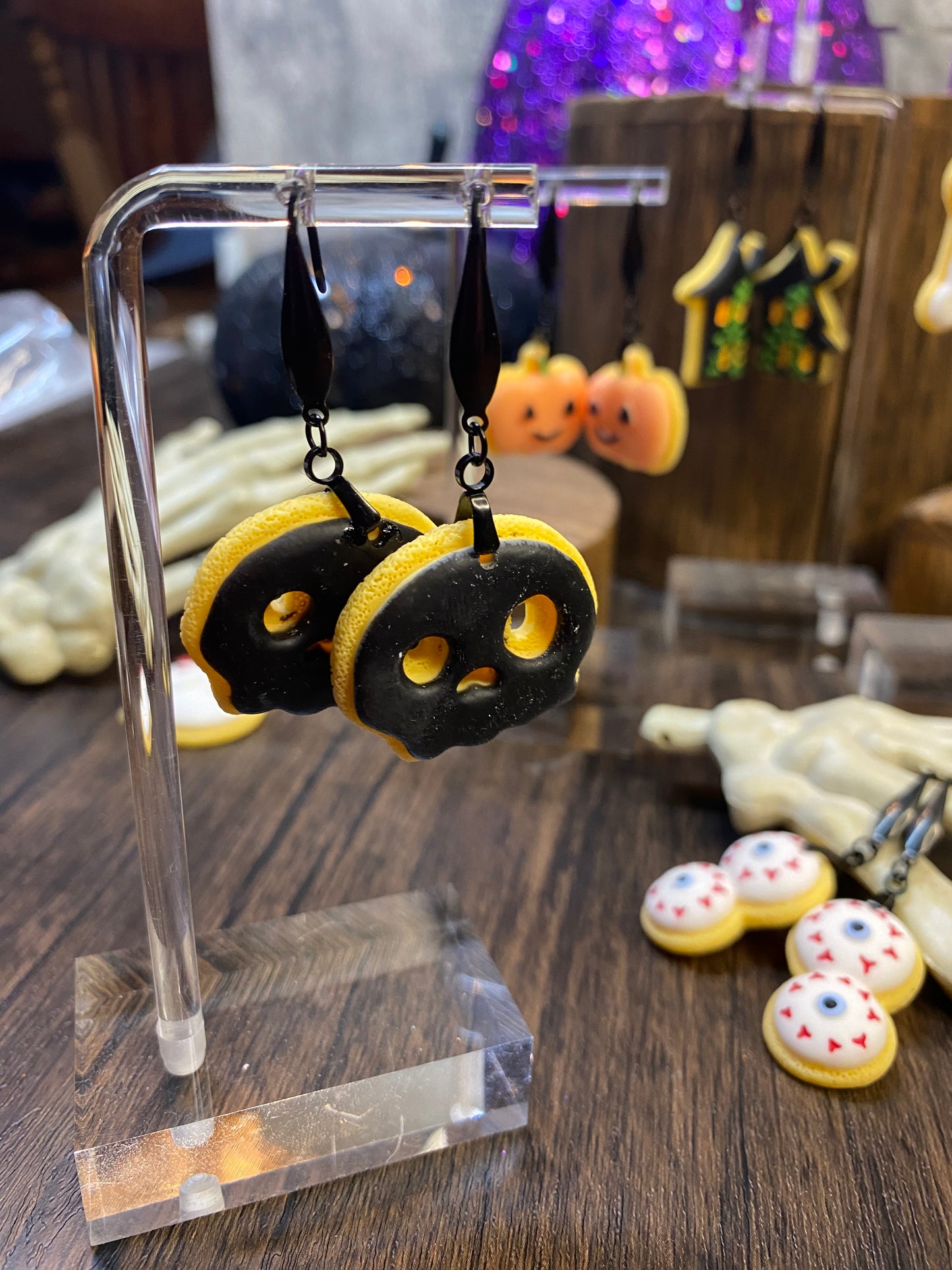 Handmade Halloween Sugar Cookie Earrings - Spooky Cute Spooky Jewelry - Ghosts, Pumpkins, and Bats Earrings - Halloween Accessories