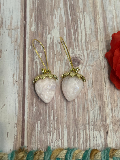Iridescent Strawberry Earrings - Acrylic Fruit Earrings on French Hooks - Handmade Kawaii Jewelry, Summer Fruit Colorful Strawberry Earrings