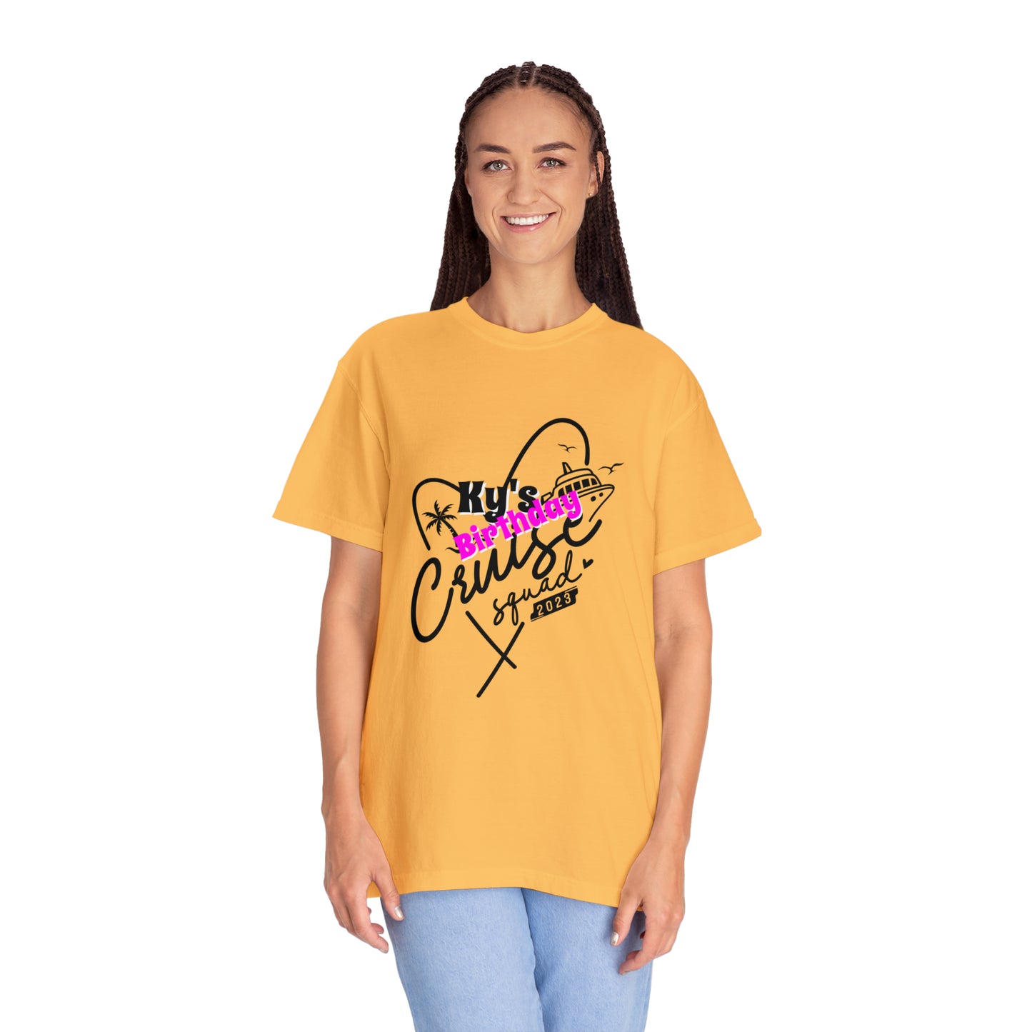 Cruise Birthday Squad, Custom Name, Bright Colors, Cotton Unisex Garment-Dyed T-shirt