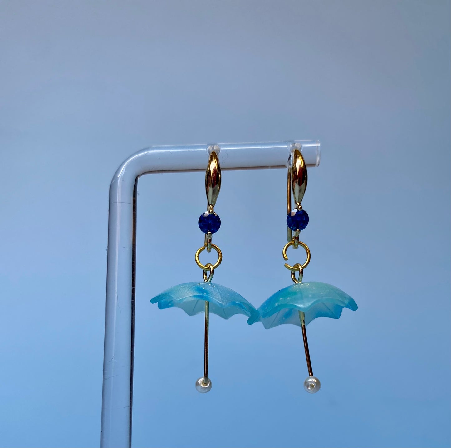 Gemstone Umbrella Dangle Earrings in Blue, Green, and Purple - Handcrafted Rainy Day Jewelry