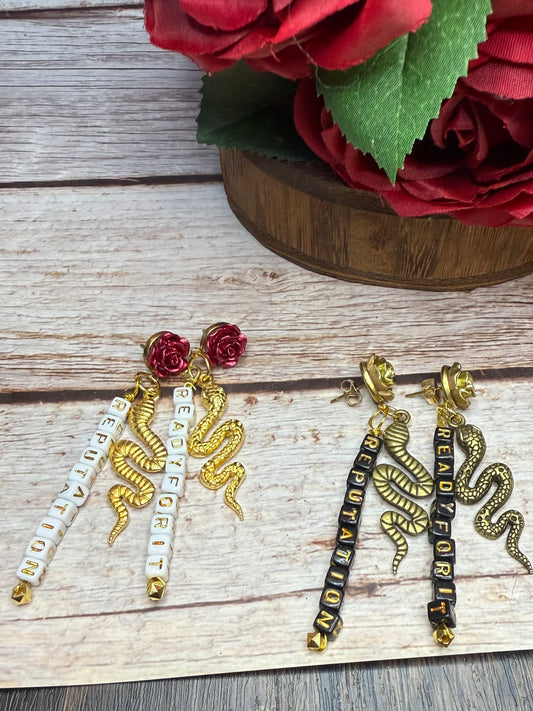 Reputation Inspired Rose Snake Earrings | Ready For It Friendship Beads | Swiftie Gift | Hypoallergenic Statement Dangle | Music Lover Jewelry