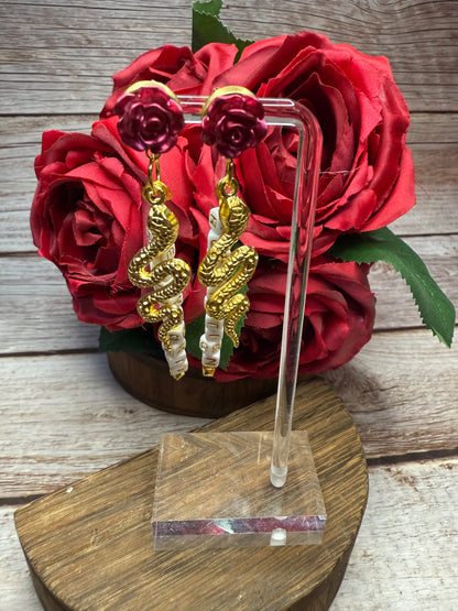 Reputation Inspired Rose Snake Earrings | Ready For It Friendship Beads | Swiftie Gift | Hypoallergenic Statement Dangle | Music Lover Jewelry