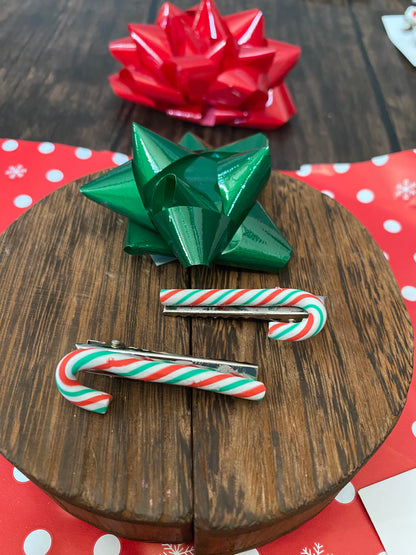 Candy Cane Hair Clips, Striped Candy Holiday Hair Accessory, Multiple Colors