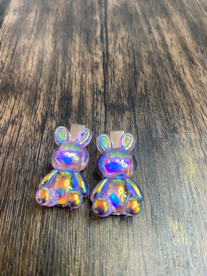 Easter Bunny Hairclips, Cute Iridescent Bunny Hairclips for Easter, Spring Barrettes in Pastel Colors