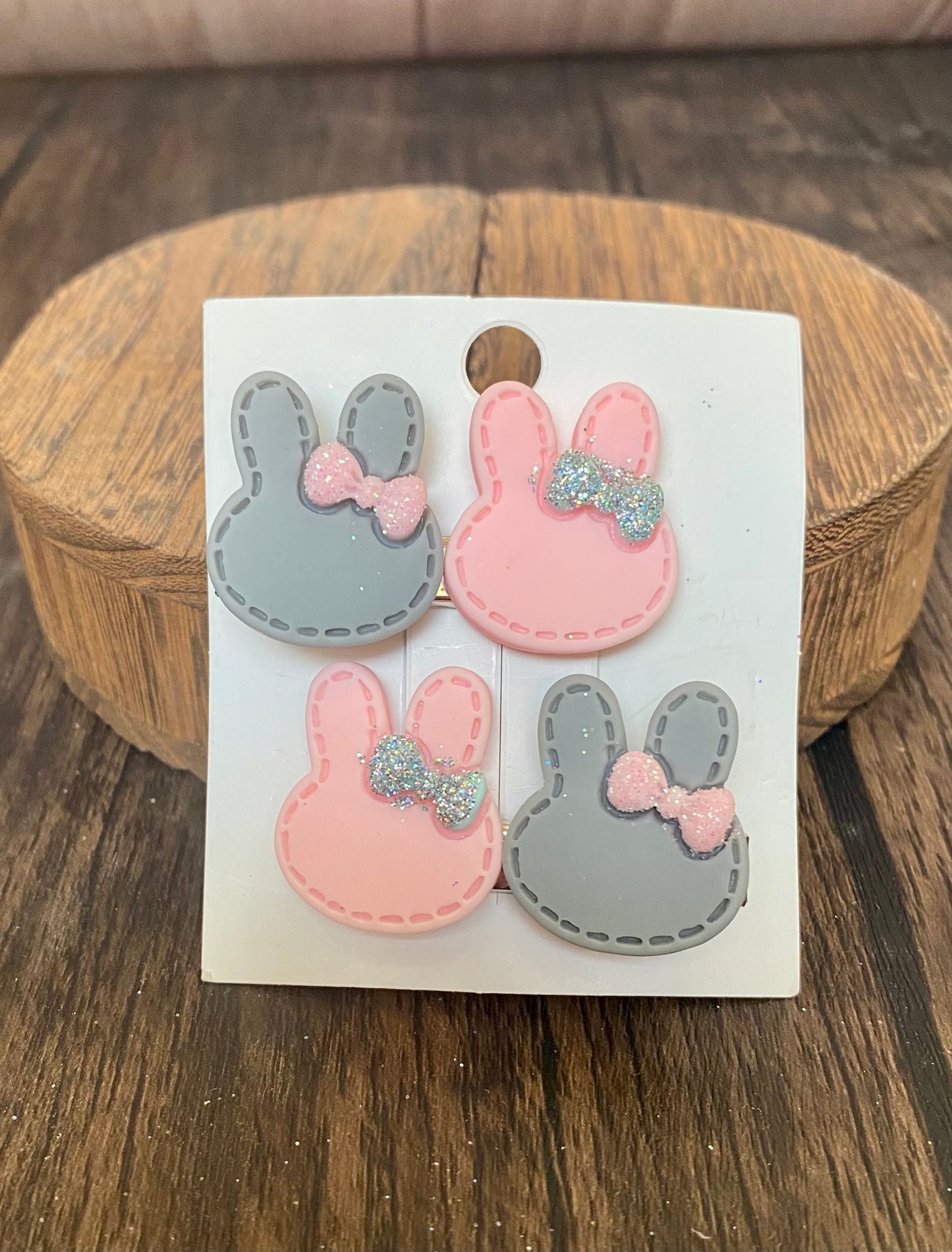 Pastel Bunny Hairclips with Glitter Bow Accent | Easter Spring Accessories for Kids | Cute Hair Clips for Girls Colorful Easter Outfit