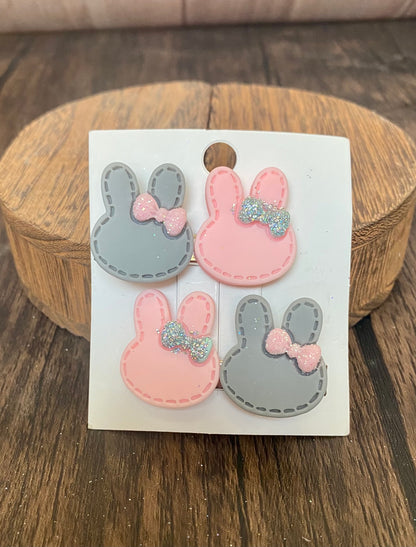Pastel Bunny Hairclips with Glitter Bow Accent | Easter Spring Accessories for Kids | Cute Hair Clips for Girls Colorful Easter Outfit