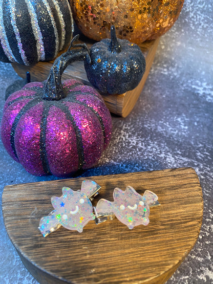 Cute Glitter Halloween Bat Hair Clips - 2 Piece Set, Sparkly Bat Hair Accessories, Halloween Party Favors, Kids Hair Clips, Halloween Costume Accessories