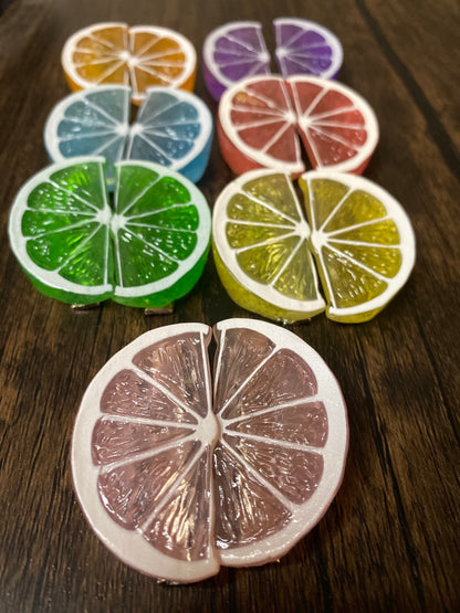 Summer Citrus Hairclips, Brightly Colored Candy Coated Fruit Hair Accessories, Unique Barrettes, Rainbow, Lemon Hair Clips, 2 pc set