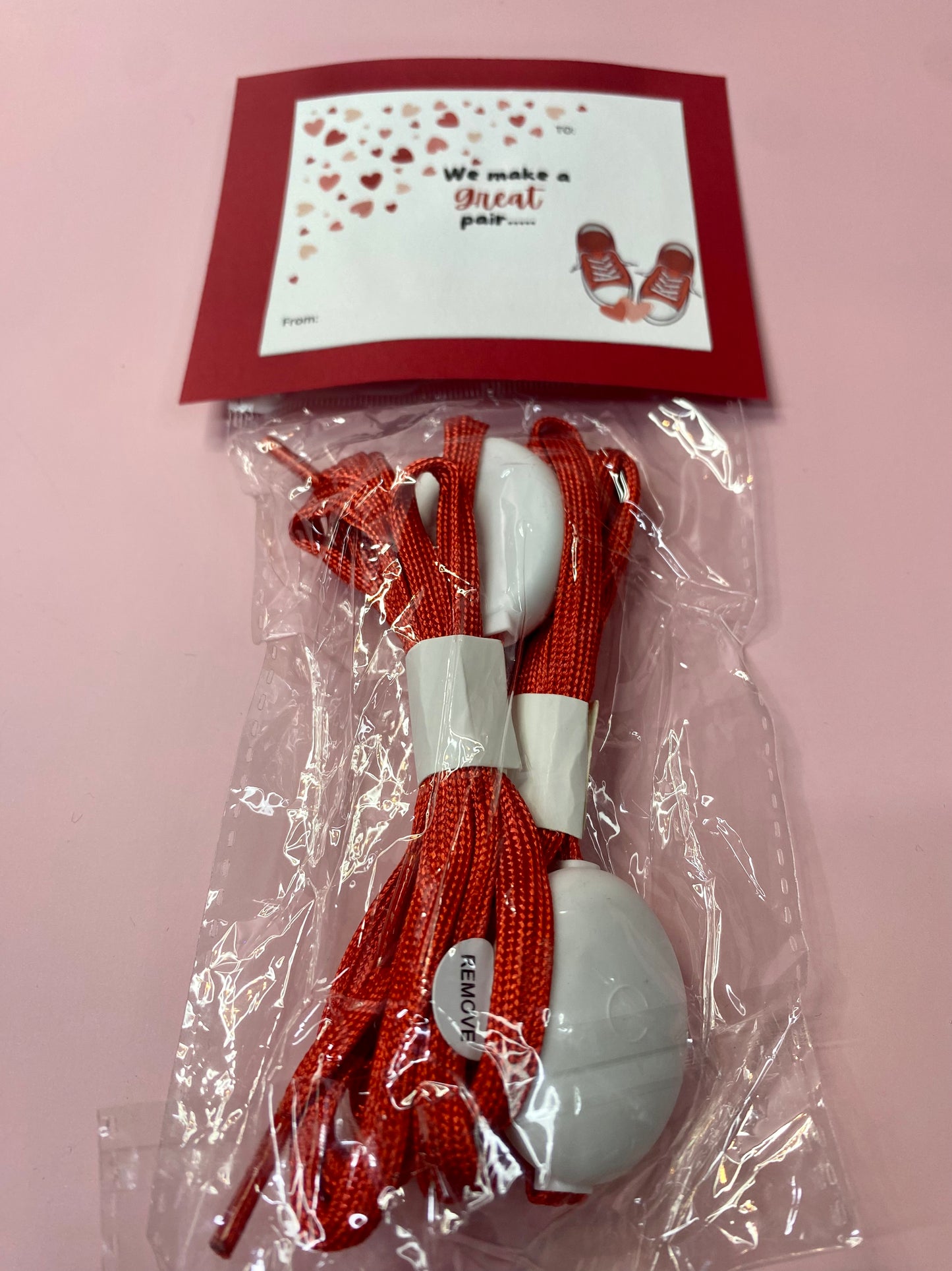 8 pack Light-Up Shoelace Valentine Party Favor, Handmade Valentine Card with LED Shoelace Favors