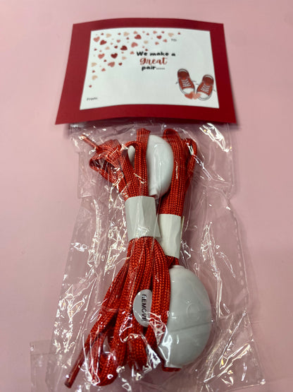 8 pack Light-Up Shoelace Valentine Party Favor, Handmade Valentine Card with LED Shoelace Favors