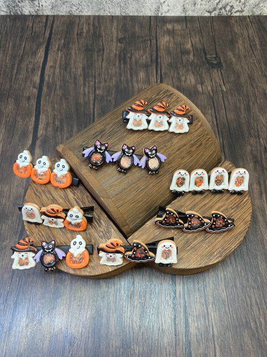 Spooky Halloween Shaker Bead Hair Clips - Cute Ghost, Bat, and Pumpkin Hair Accessories