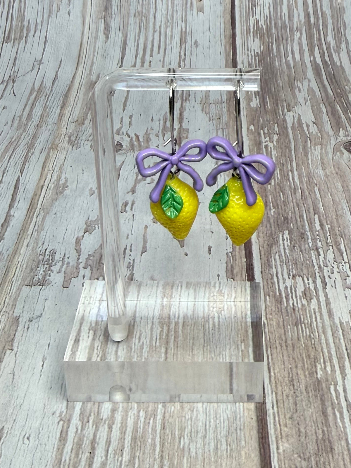 Lemon Bow Dangle Earrings, Hypoallergenic French Hooks, Cute Citrus Earrings, Summer Fruit Jewelry, Gift for Her