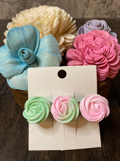 Pastel Merengue Cookie Hairclip, Colorful 2.5” Flower Icing Barrette
