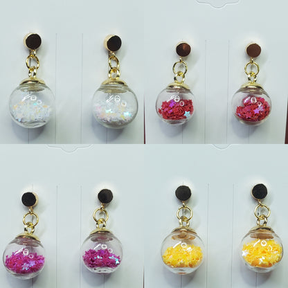 Starry Globe Gold-Plated Drop Earrings, Hypoallergenic Star Glitter Snowglobe Earrings