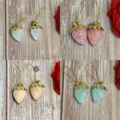 Iridescent Strawberry Earrings - Acrylic Fruit Earrings on French Hooks - Handmade Kawaii Jewelry, Summer Fruit Colorful Strawberry Earrings