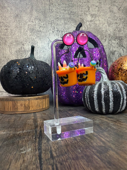 Halloween Candy Bucket Earrings: Ghost Buckets with Glitter Studs