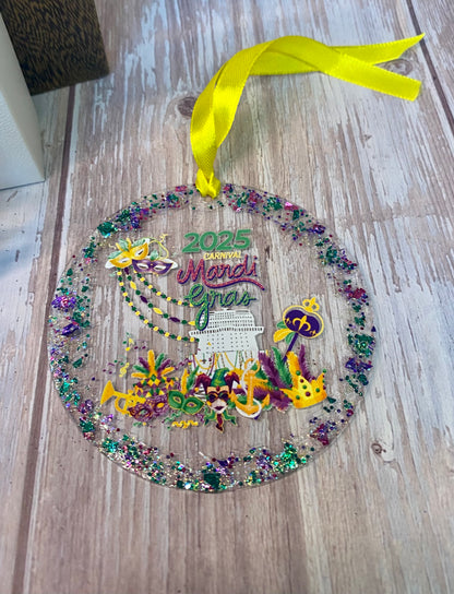 Custom Carnival Mardi Gras Cruise Ornament 2024/2025 - Glitter Carnival Ship Souvenir Keepsake, Carnival Mardi Gras Cruise Gift
