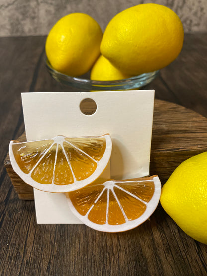 Summer Citrus Hairclips, Brightly Colored Candy Coated Fruit Hair Accessories, Unique Barrettes, Rainbow, Lemon Hair Clips, 2 pc set