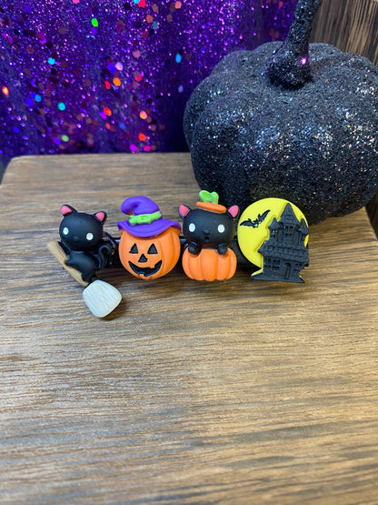 Whimsical Halloween Hair Clip - Hair Accessory with Spooky Ghosts,  Haunted House, Pumpkins Black Cat and more!  Cute Fall themed hair clip