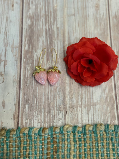 Iridescent Strawberry Earrings - Acrylic Fruit Earrings on French Hooks - Handmade Kawaii Jewelry, Summer Fruit Colorful Strawberry Earrings