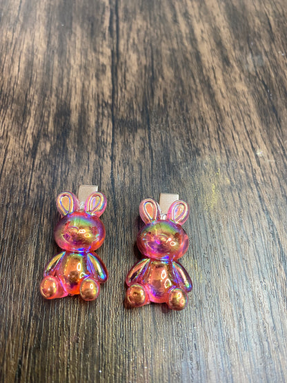 Easter Bunny Hairclips, Cute Iridescent Bunny Hairclips for Easter, Spring Barrettes in Pastel Colors