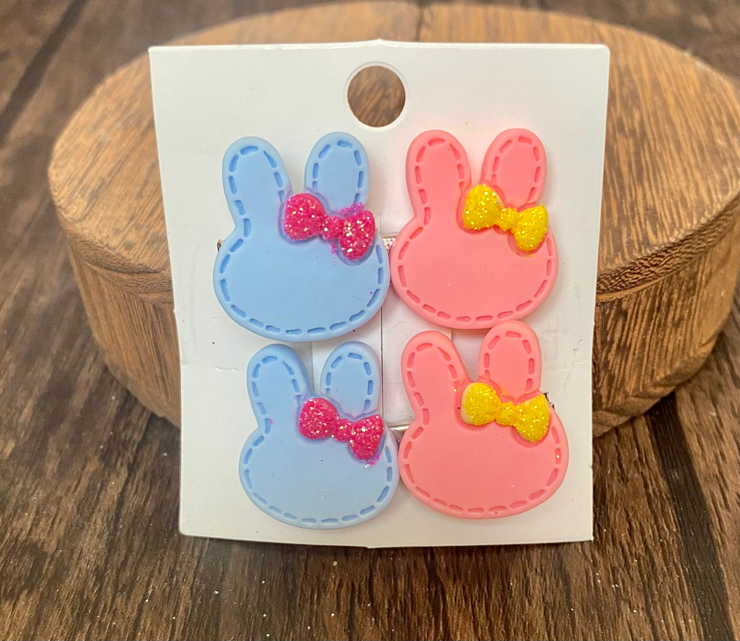 Pastel Bunny Hairclips with Glitter Bow Accent | Easter Spring Accessories for Kids | Cute Hair Clips for Girls Colorful Easter Outfit