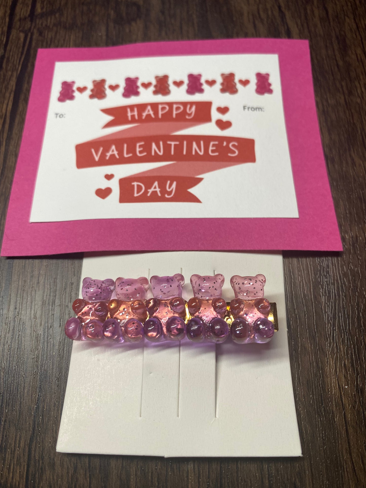Handmade Valentine with Gummy Bear Hair Clip Favor, Gummy Bear Hairclip, Valentine Party Favor