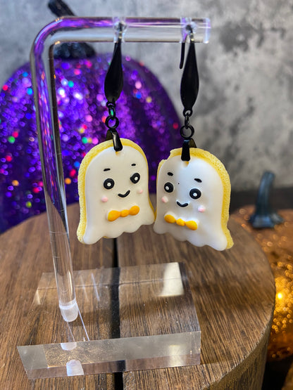 Handmade Halloween Sugar Cookie Earrings - Spooky Cute Spooky Jewelry - Ghosts, Pumpkins, and Bats Earrings - Halloween Accessories