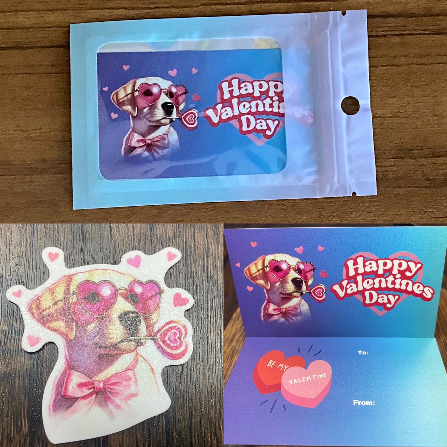 Adorable Dog Puppy Valentine with Matching 2” Vinyl Sticker Perfect Non-Candy Gift for Kids & Class Parties, Valentine Themed Dog Card & Sticker Combo
