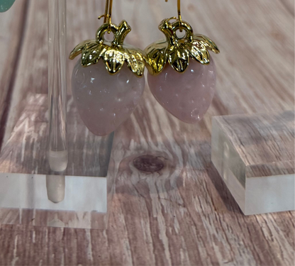 Iridescent Strawberry Earrings - Acrylic Fruit Earrings on French Hooks - Handmade Kawaii Jewelry, Summer Fruit Colorful Strawberry Earrings